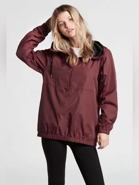 Volcom Women's Wind It Up half-zip Wine Pullover Windbreaker Jacket EUC